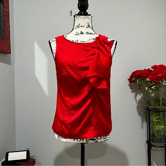 NEW Michael Kors Classic Flutter Draped Ruffle Crinkle Sleeveless Top Red 2 NWOT - Picture 1 of 16